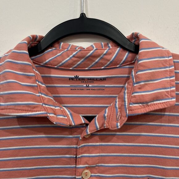 Peter Millar Seaside Short Sleeve Golf Striped Polo Shirt Mens Size Medium - Picture 4 of 6